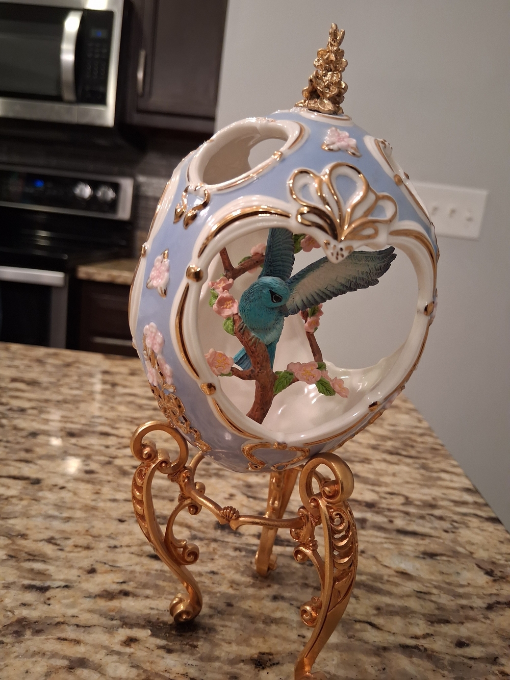 Franklin Mint House Of Faberge Porcelain Egg Bluebird With Gold Stand